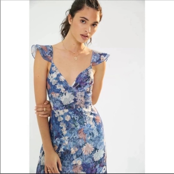 Anthropologie Hutch Coley Floral Flutter Ruffle Gown Dress - Picture 3 of 10